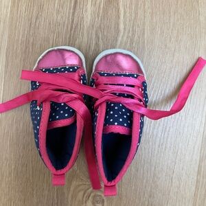 Carter’s Child of Mine Baby Girl Ribbon Shoes 3–6M Blue Pink Soft Sole